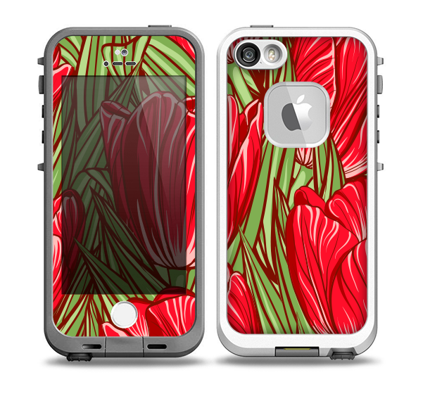 The Sketched Pink & Green Tulips Skin for the iPhone 5-5s fre LifeProof Case