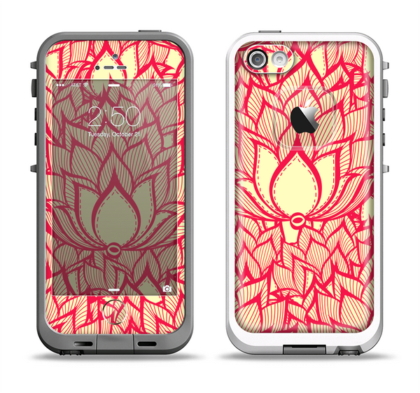 The Sketched Red and Yellow Flowers Apple iPhone 5-5s LifeProof Fre Case Skin Set
