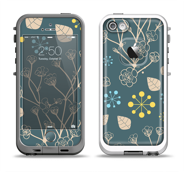 The Slate Blue and Coral Floral Sketched Lace Patterns v21 Apple iPhone 5-5s LifeProof Fre Case Skin Set