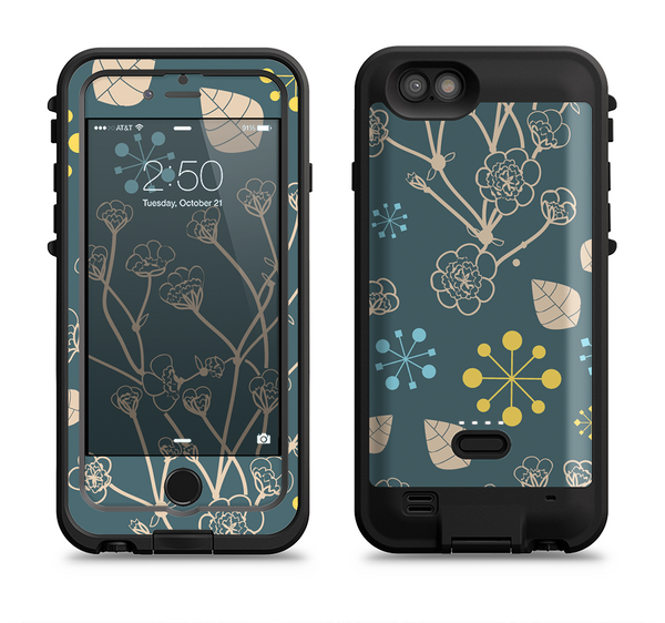 The Slate Blue and Coral Floral Sketched Lace Patterns v21 Apple iPhone 6/6s LifeProof Fre POWER Case Skin Set