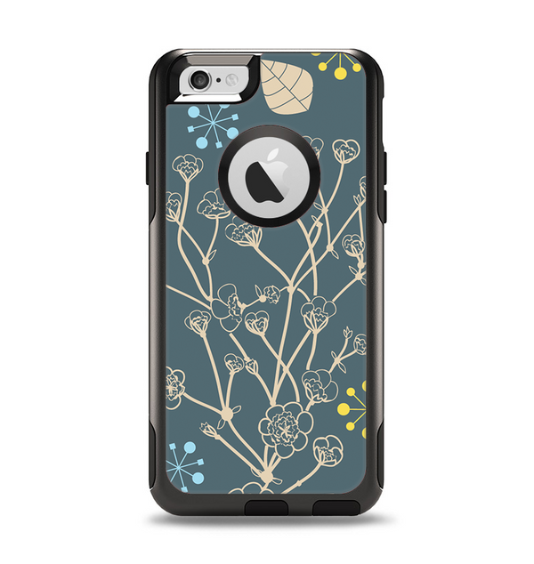 The Slate Blue and Coral Floral Sketched Lace Patterns v21 Apple iPhone 6 Otterbox Commuter Case Skin Set