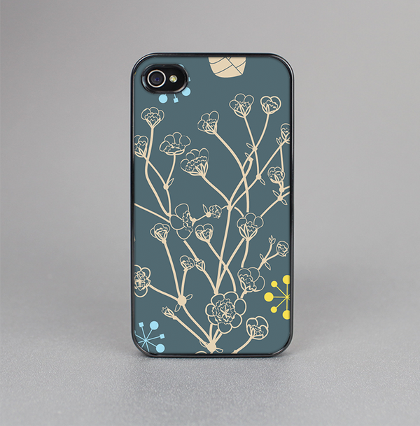 The Slate Blue and Coral Floral Sketched Lace Patterns v21 Skin-Sert for the Apple iPhone 4-4s Skin-Sert Case