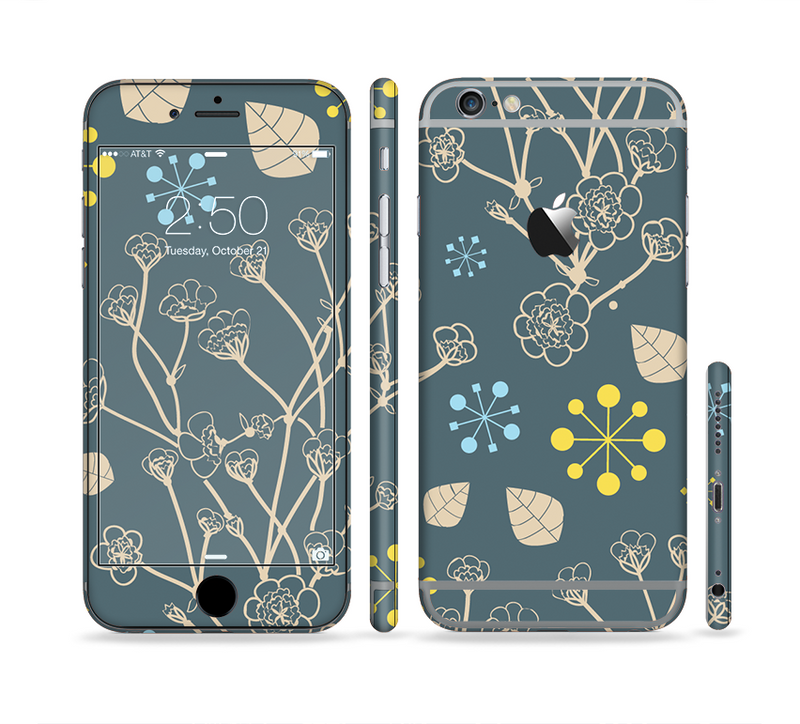 The Slate Blue and Coral Floral Sketched Lace Patterns v21 Sectioned Skin Series for the Apple iPhone 6 Plus