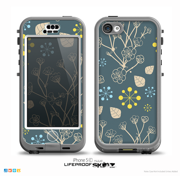 The Slate Blue and Coral Floral Sketched Lace Patterns v21 Skin for the iPhone 5c nüüd LifeProof Case