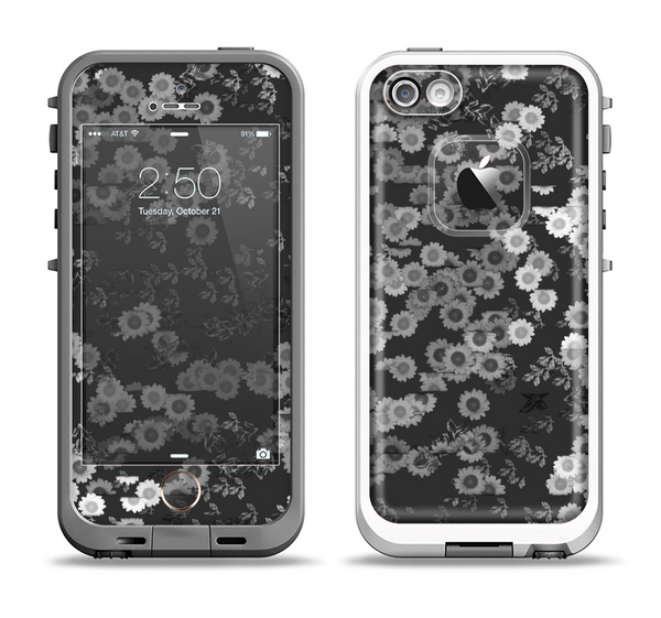 The Small Black and White Flower Sprouts Apple iPhone 5-5s LifeProof Fre Case Skin Set
