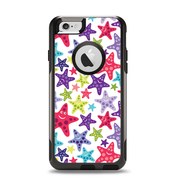 The Smiley Faced Vector Colored Starfish Pattern Apple iPhone 6 Otterbox Commuter Case Skin Set