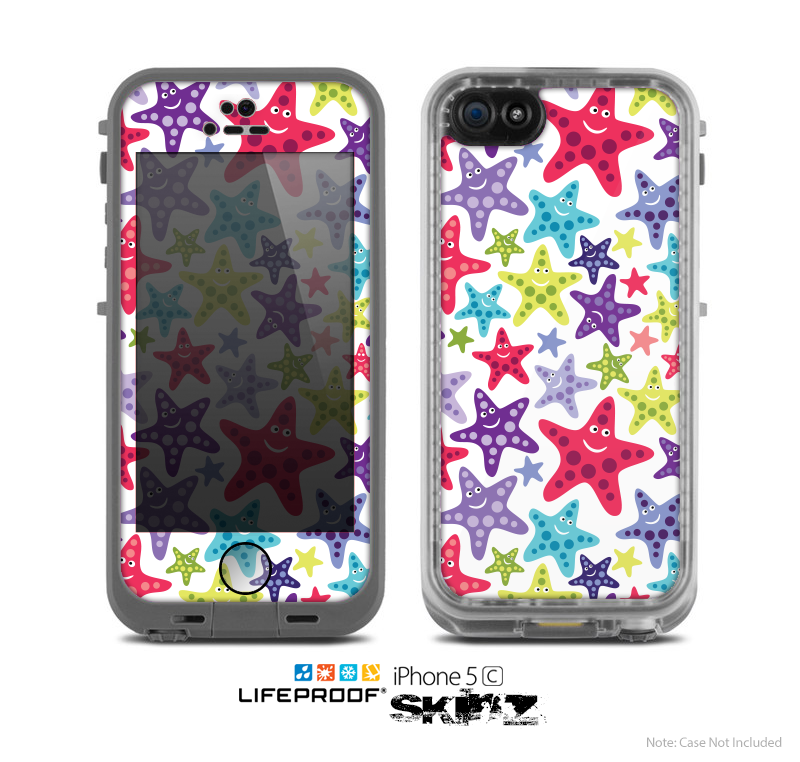 The Smiley Faced Vector Colored Starfish Pattern Skin for the Apple iPhone 5c LifeProof Case