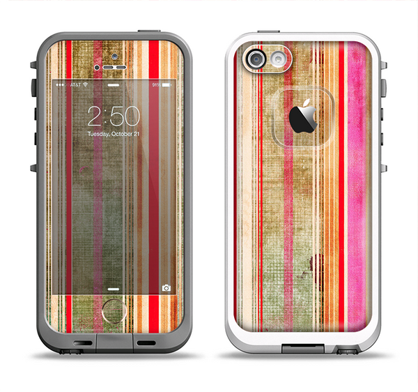 The Smudged Pink Painted Stripes Pattern Apple iPhone 5-5s LifeProof Fre Case Skin Set