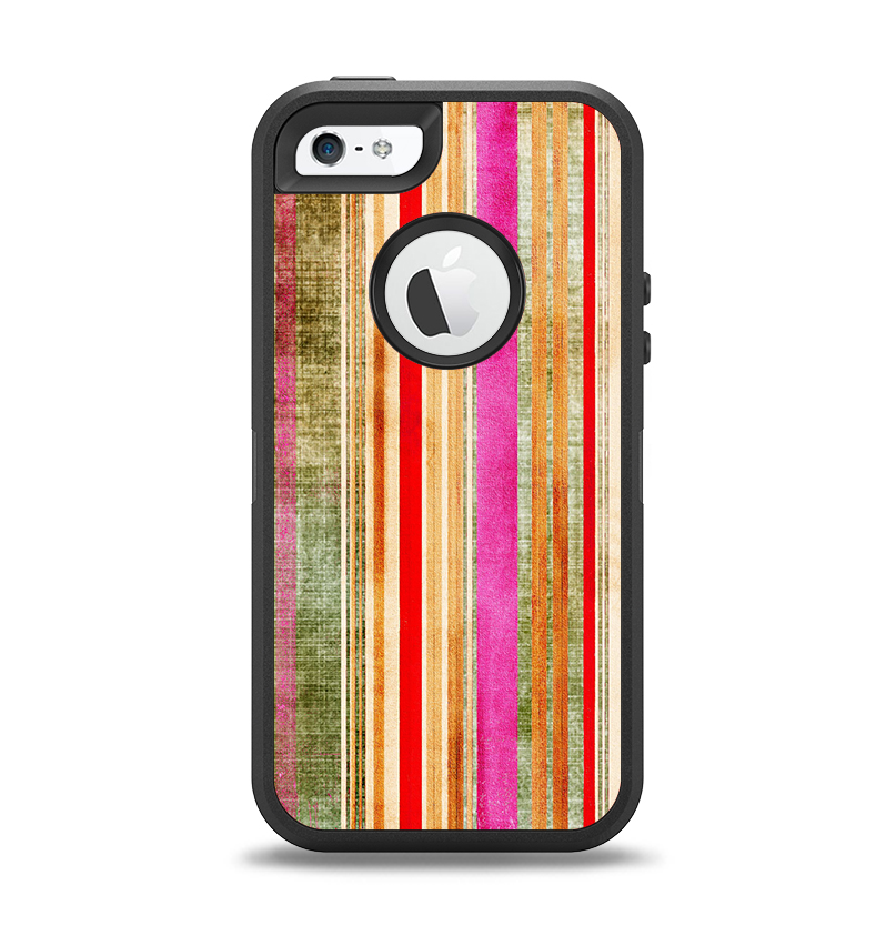 The Smudged Pink Painted Stripes Pattern Apple iPhone 5-5s Otterbox Defender Case Skin Set