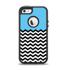 The Solid Blue with Black & White Chevron Pattern Apple iPhone 5-5s Otterbox Defender Case Skin Set