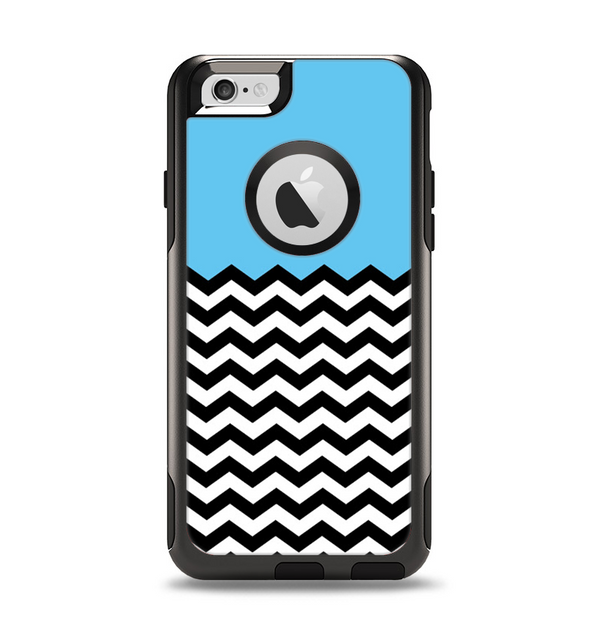 The Solid Blue with Black & White Chevron Pattern Apple iPhone 6 Otterbox Commuter Case Skin Set