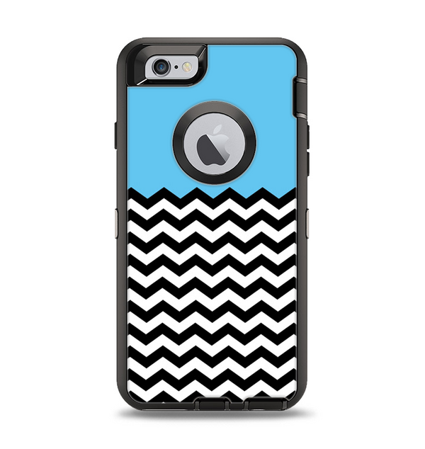 The Solid Blue with Black & White Chevron Pattern Apple iPhone 6 Otterbox Defender Case Skin Set