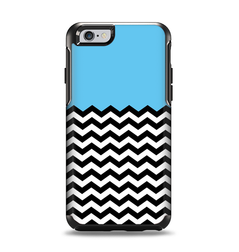 The Solid Blue with Black & White Chevron Pattern Apple iPhone 6 Otterbox Symmetry Case Skin Set