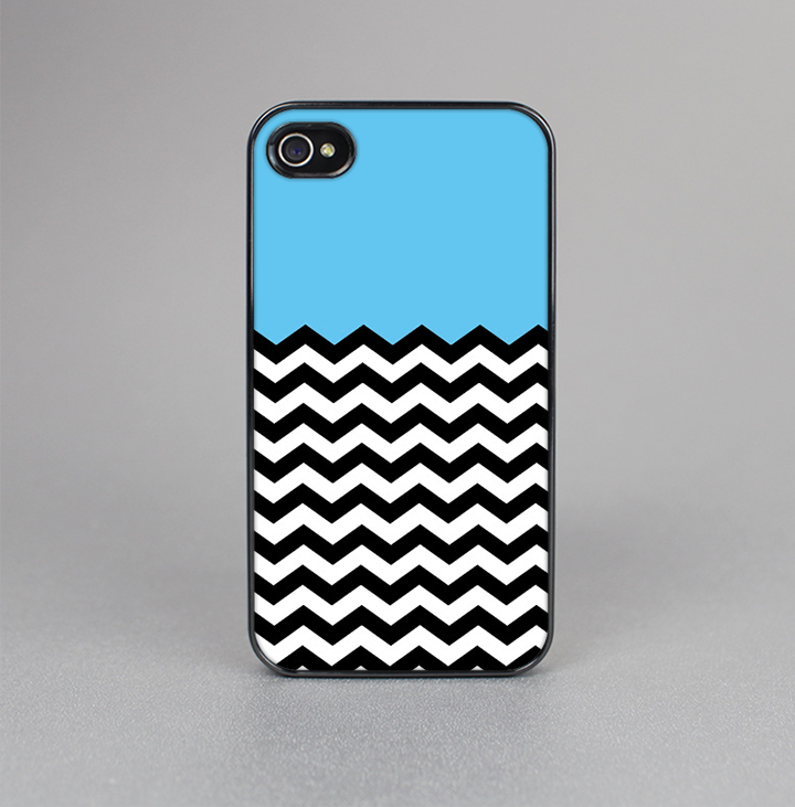 The Solid Blue with Black & White Chevron Pattern Skin-Sert for the Apple iPhone 4-4s Skin-Sert Case