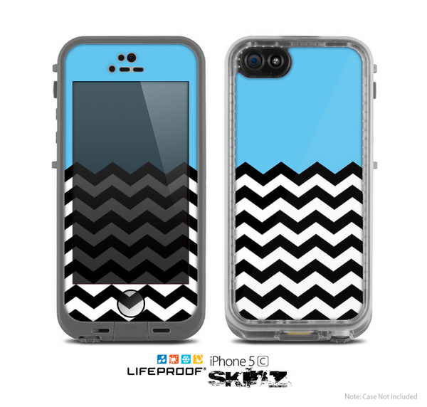 The Solid Blue with Black & White Chevron Pattern Skin for the Apple iPhone 5c LifeProof Case