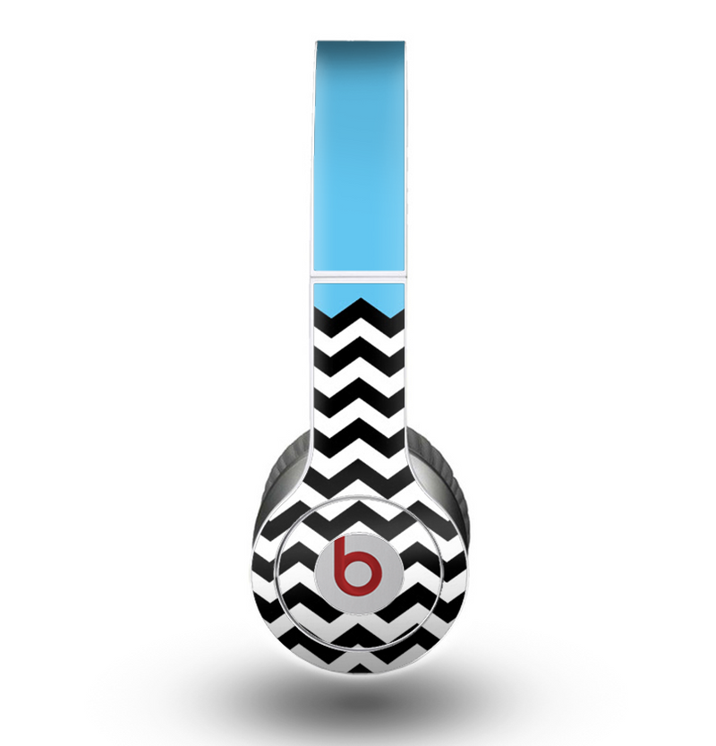 The Solid Blue with Black & White Chevron Pattern Skin for the Beats by Dre Original Solo-Solo HD Headphones
