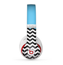 The Solid Blue with Black & White Chevron Pattern Skin for the Beats by Dre Studio (2013+ Version) Headphones