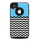 The Solid Blue with Black & White Chevron Pattern Skin for the iPhone 4-4s OtterBox Commuter Case