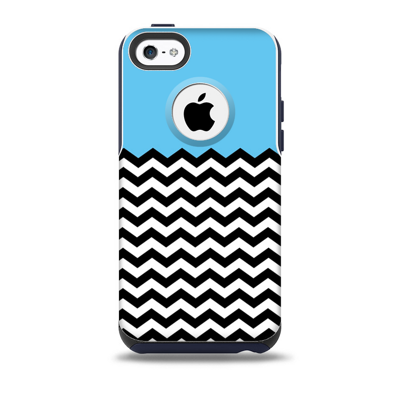 The Solid Blue with Black & White Chevron Pattern Skin for the iPhone 5c OtterBox Commuter Case
