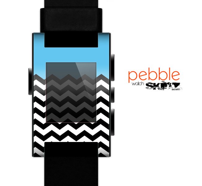 The Solid Blue with Black & White Chevron Pattern Skin for the Pebble SmartWatch