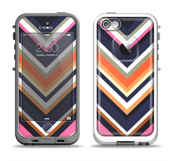 The Solid Pink & Blue Colored Chevron Pattern Apple iPhone 5-5s LifeProof Fre Case Skin Set