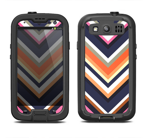 The Solid Pink & Blue Colored Chevron Pattern Samsung Galaxy S3 LifeProof Fre Case Skin Set