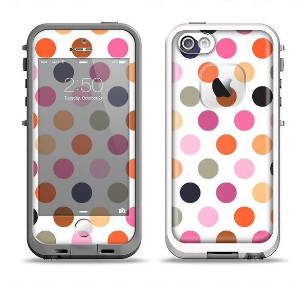 The Solid Pink & Blue Colored Polka Dots Apple iPhone 5-5s LifeProof Fre Case Skin Set