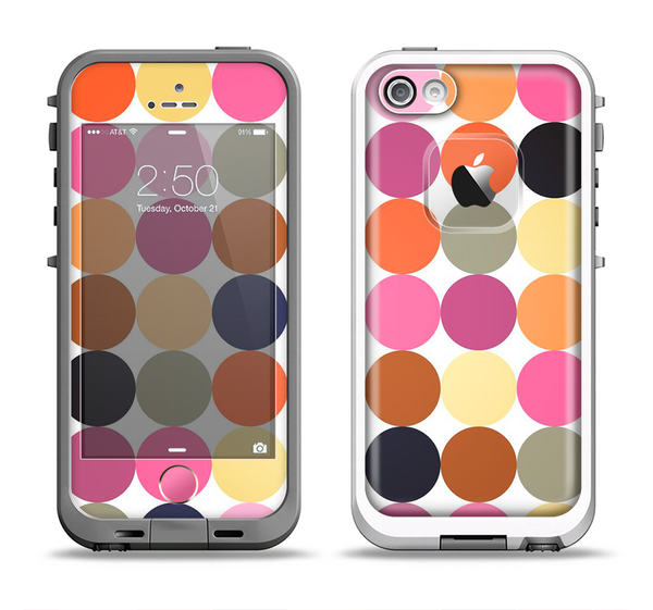 The Solid Pink & Blue Colored Polka Dots V2 Apple iPhone 5-5s LifeProof Fre Case Skin Set
