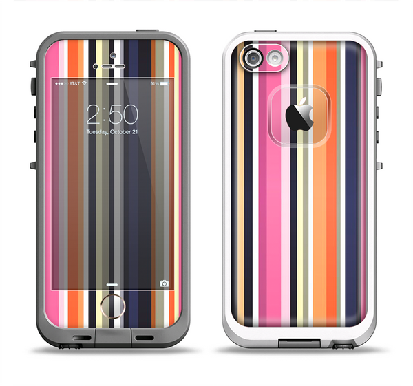 The Solid Pink & Blue Colored Stripes Apple iPhone 5-5s LifeProof Fre Case Skin Set