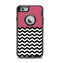 The Solid Pink with Black & White Chevron Pattern Apple iPhone 6 Otterbox Defender Case Skin Set