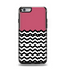 The Solid Pink with Black & White Chevron Pattern Apple iPhone 6 Otterbox Symmetry Case Skin Set