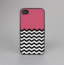 The Solid Pink with Black & White Chevron Pattern Skin-Sert for the Apple iPhone 4-4s Skin-Sert Case