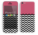 The Solid Pink with Black & White Chevron Pattern Skin for the Apple iPhone 5c