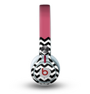 The Solid Pink with Black & White Chevron Pattern Skin for the Beats by Dre Mixr Headphones