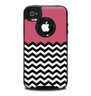 The Solid Pink with Black & White Chevron Pattern Skin for the iPhone 4-4s OtterBox Commuter Case