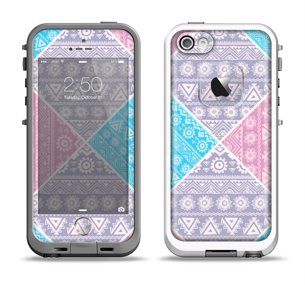 The Squared Pink & Blue Textile Patterns Apple iPhone 5-5s LifeProof Fre Case Skin Set