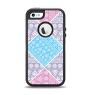 The Squared Pink & Blue Textile Patterns Apple iPhone 5-5s Otterbox Defender Case Skin Set
