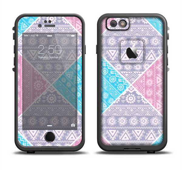The Squared Pink & Blue Textile Patterns Apple iPhone 6 LifeProof Fre Case Skin Set