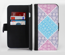 The Squared Pink & Blue Textile Patterns Ink-Fuzed Leather Folding Wallet Credit-Card Case for the Apple iPhone 6/6s, 6/6s Plus, 5/5s and 5c