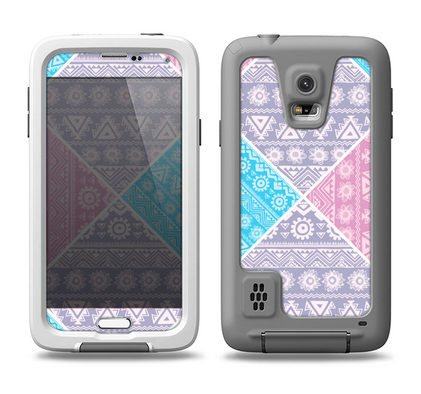 The Squared Pink & Blue Textile Patterns Samsung Galaxy S5 LifeProof Fre Case Skin Set