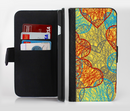 The Squiggly Red & Blue Hearts Over Yellow Ink-Fuzed Leather Folding Wallet Credit-Card Case for the Apple iPhone 6/6s, 6/6s Plus, 5/5s and 5c