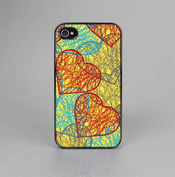 The Squiggly Red & Blue Hearts Over Yellow Skin-Sert for the Apple iPhone 4-4s Skin-Sert Case