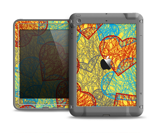 The Squiggly Red & Blue Hearts Over Yellow Apple iPad Air LifeProof Fre Case Skin Set