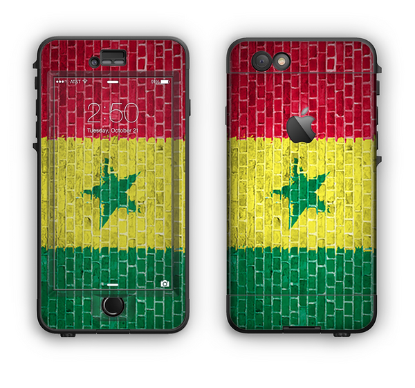 The Starred Green, Red and Yellow Brick Wall Apple iPhone 6 LifeProof Nuud Case Skin Set