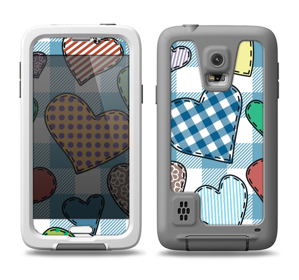 The Stitched Plaid Vector Fabric Hearts Samsung Galaxy S5 LifeProof Fre Case Skin Set