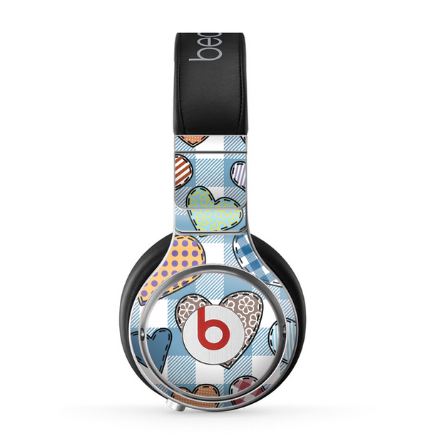 The Stitched Plaid Vector Fabric Hearts Skin for the Beats by Dre Pro Headphones