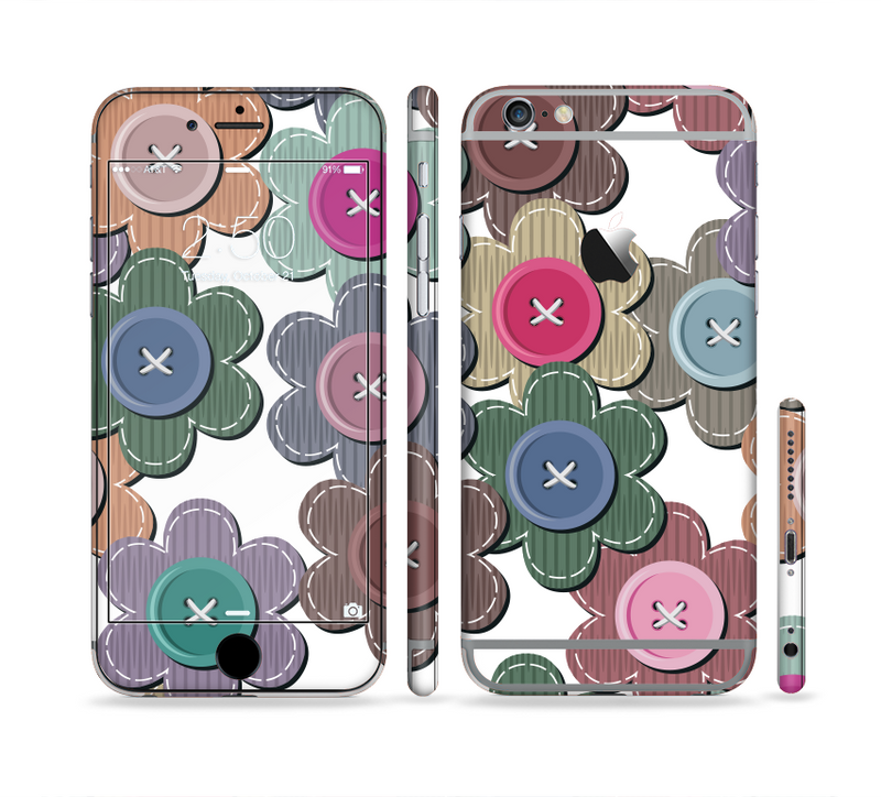 The Striped Vector Flower Buttons Sectioned Skin Series for the Apple iPhone 6