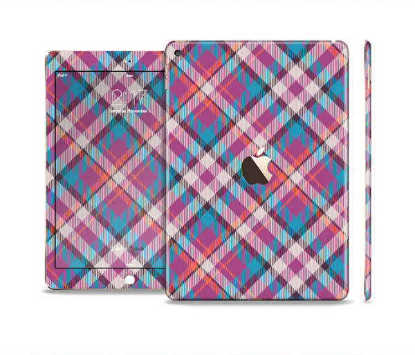 The Striped Vintage Pink & Blue Plaid Skin Set for the Apple iPad Pro