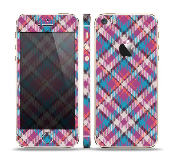 The Striped Vintage Pink & Blue Plaid Skin Set for the Apple iPhone 5s