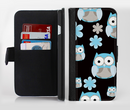 The Subtle Blue Cartoon Owls Ink-Fuzed Leather Folding Wallet Credit-Card Case for the Apple iPhone 6/6s, 6/6s Plus, 5/5s and 5c
